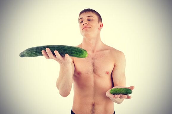 small and enlarged penis using the example of cucumber